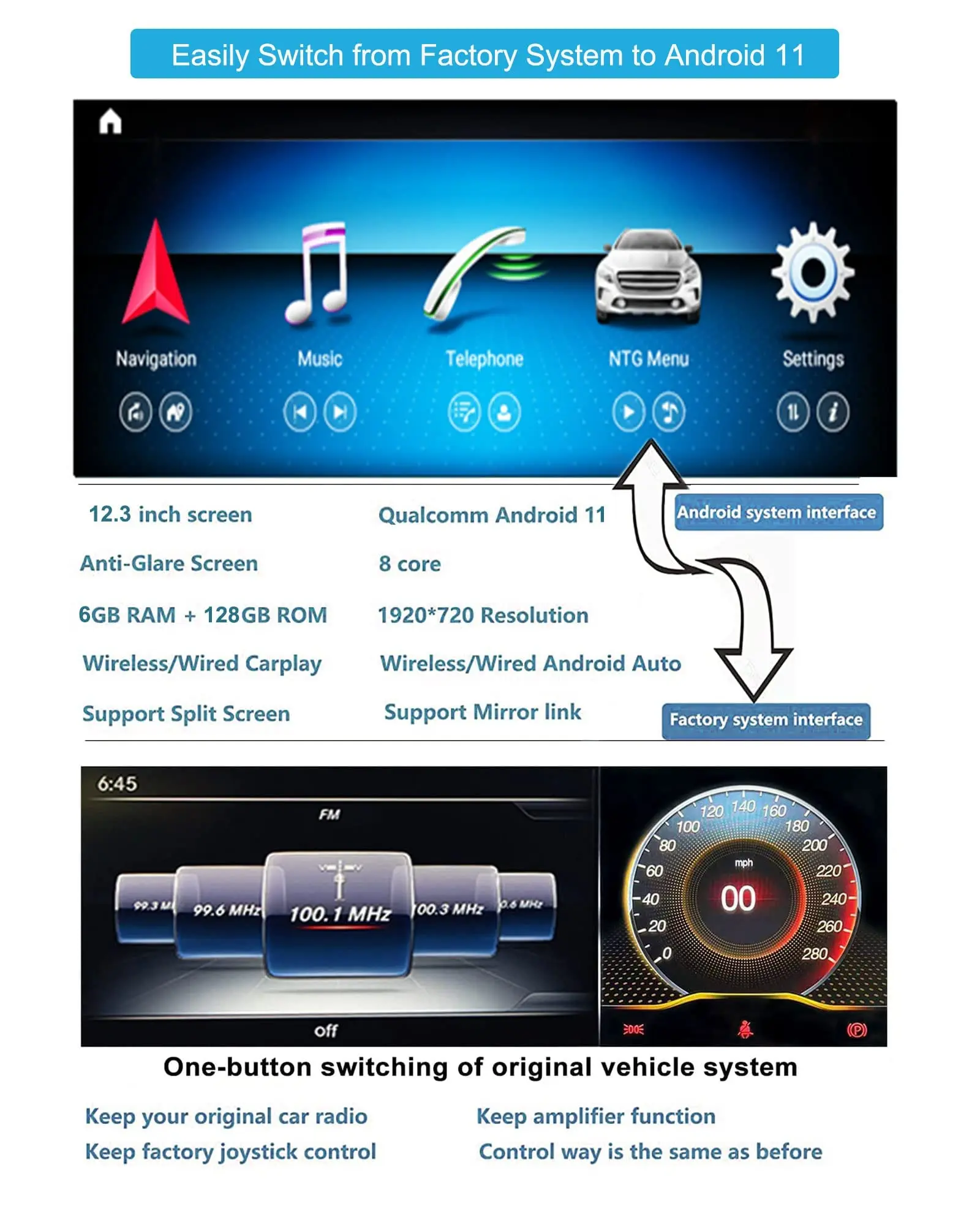 Фото Автомагнитола для Android 12 с сенсорным экраном 12.3 дюйма, 8/128 ГБ, для Mercedes-Benz B-класса 2013-2015, большой экран, навигатор, CarPlay №3