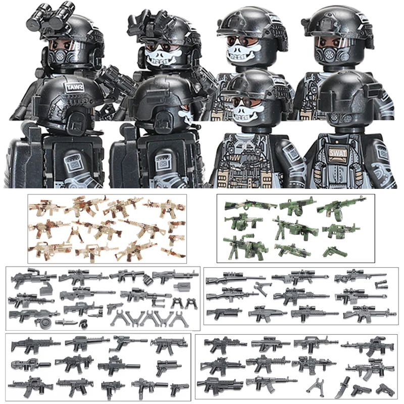 

MOC Military Special Force Army Soldiers City Building Blocks Ghost Commando Weapons Helmet Pistol Gun Parts Mini Bricks Toy Kid