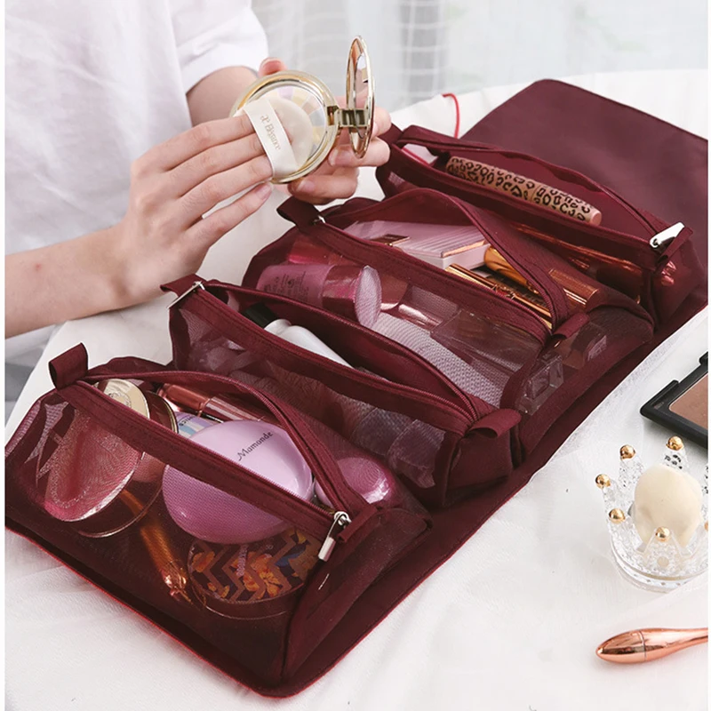 

Women Cosmetic Bag Travel Organizer Foldable Hanging Nylon Wash Bag Portable Makeup Bag Multifunctional Toiletry Pouch