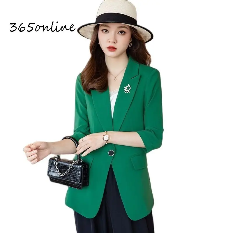 

Women Blazer Coat Jackets Outwear Business Work Wear Half Sleeve Spring Summer Formal Professional Blaser Casual Ladies Tops