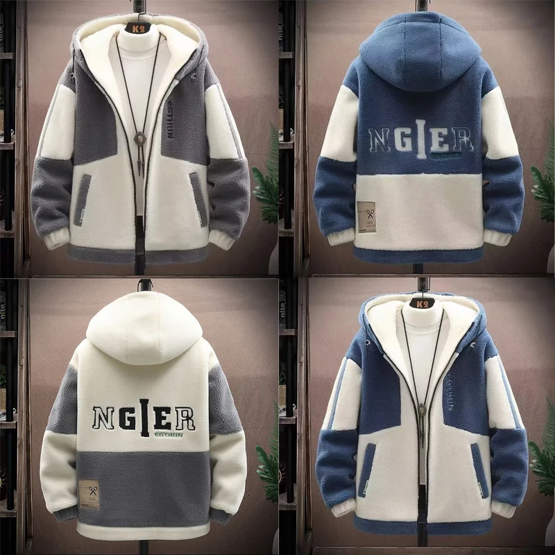 

Polar Fleece Patchwork Zipper Hoodie Street Fashion Jacket Autumn Latest High Quality Coats Brand Men's Clothing