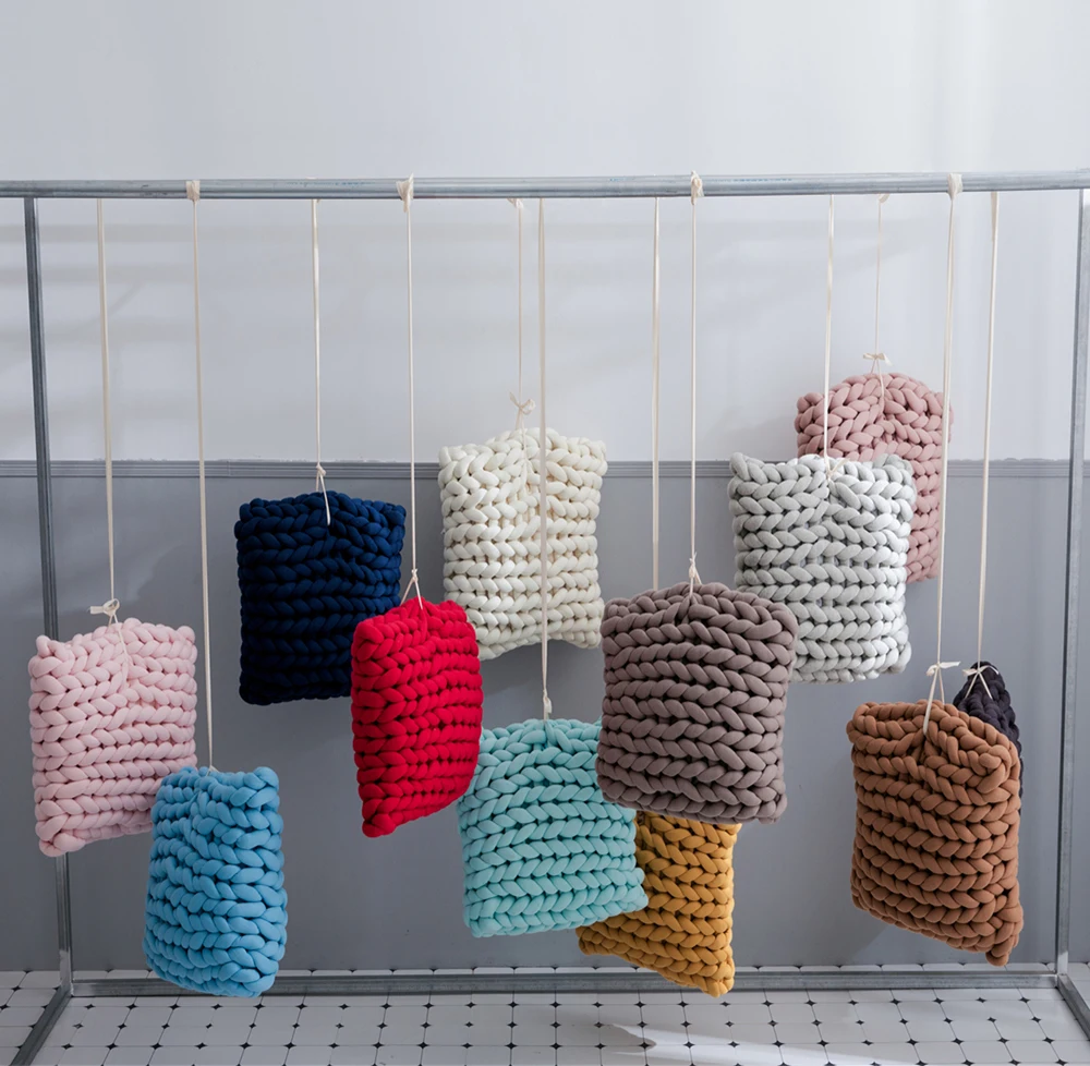 

TRK Chunky Handmade Crochet Solid Cushion Knitted Throw Pillow Case Home Decoration