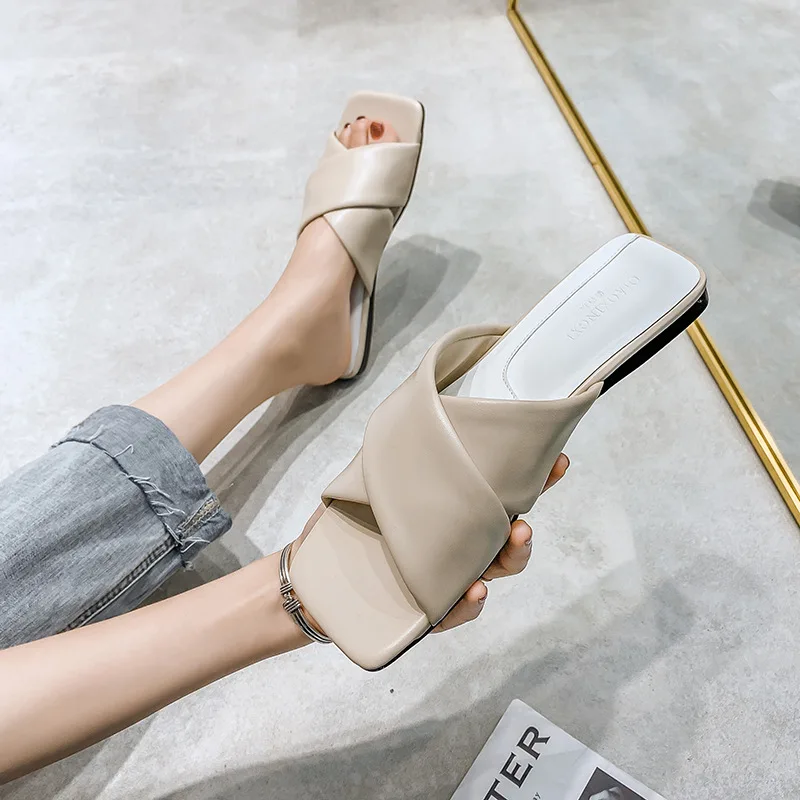 

GIOIO Large Size 41-43 Flat Slippers 2022 Summer New Outer Wear Open-toe Cross Slippers Luxury Designer Women Beach Shoes Gg Cc