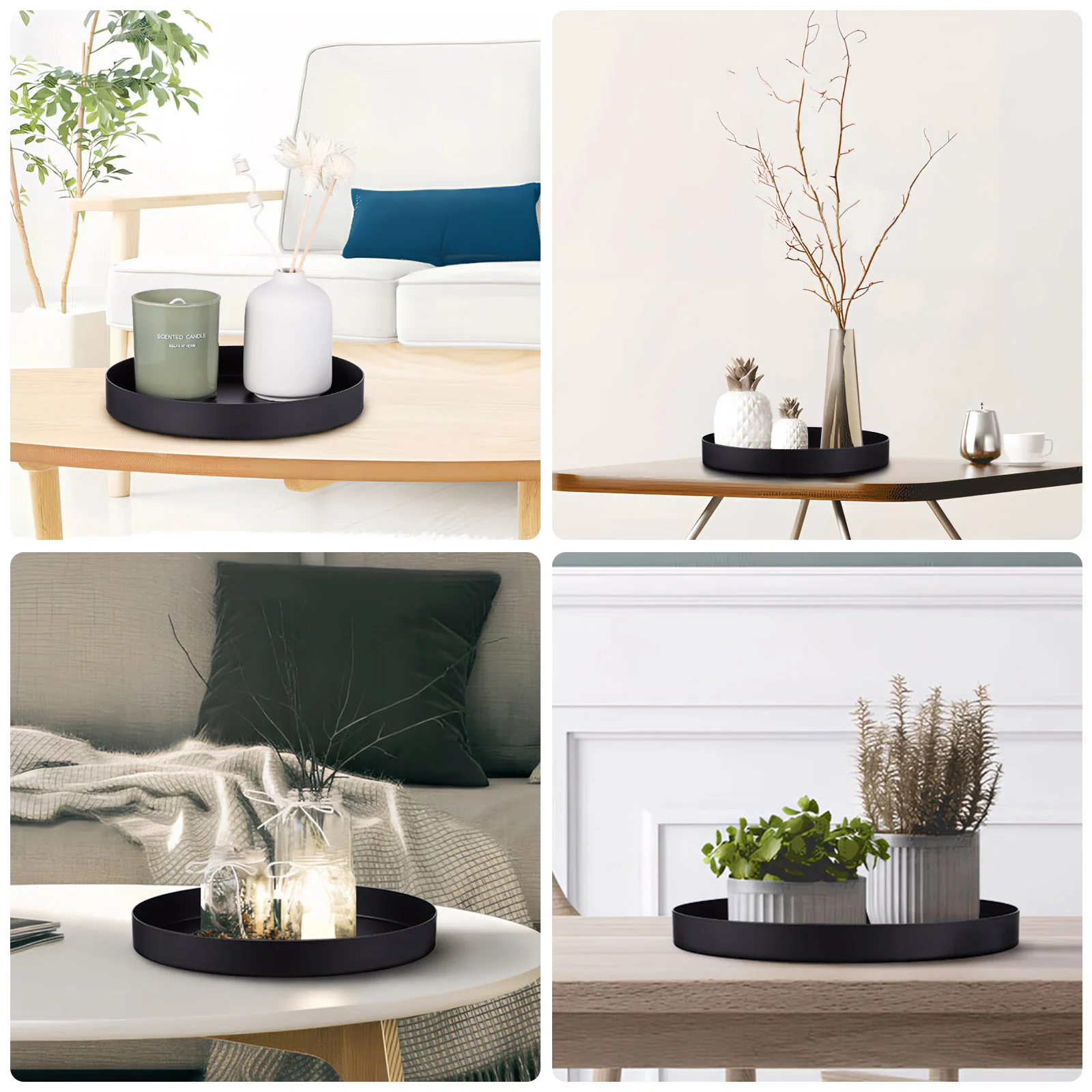 Металлический поднос круглый черный большой журнальный столик подносы из