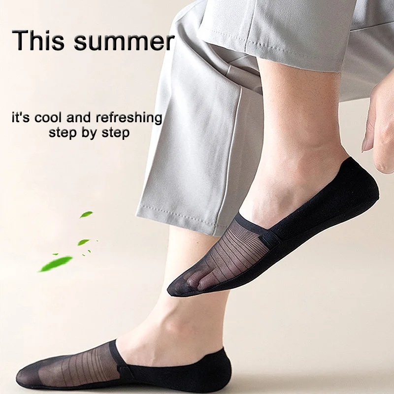 

Man Socks Summer Non-slip Silicone Invisble Ankle Socks Nylon Thin Casual Breathable Men Male White Black Short Sock Slippers
