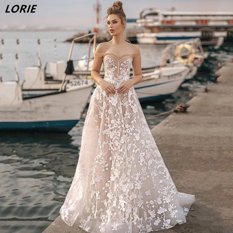 

LORIE Elegant Off Shoulder Lace Wedding Dresses Sweetheart A-Line Boho Short Sleeves Bridal Gowns Backless Strapless Bride Dress