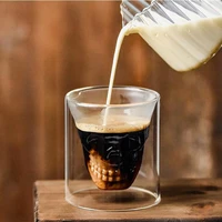 skull cup double layered transparent skull head coffee mug crystal glass cup for home bar club whiskey wine vodka and beer wine