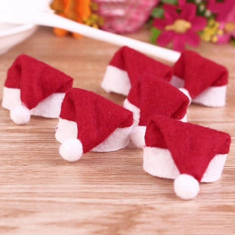 

60Pack Mini Christma Lollipop Hat Candy Cover Santa Clau Hat Xma Decor for Doll Craft Cup Bottle Cover Home Decoration 221702HKR
