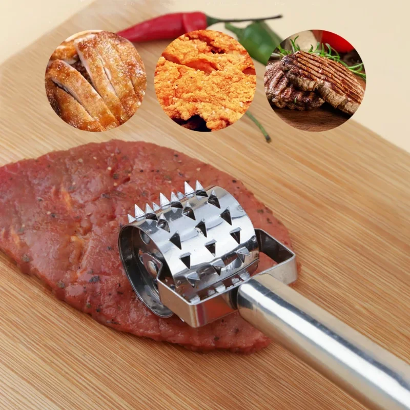 

Hand-held Stainless Steel Roller Meat Tenderizer Beef Steak Pork Rib Breaker Knock Meat Piercing Household Kitchen Cooking Tool