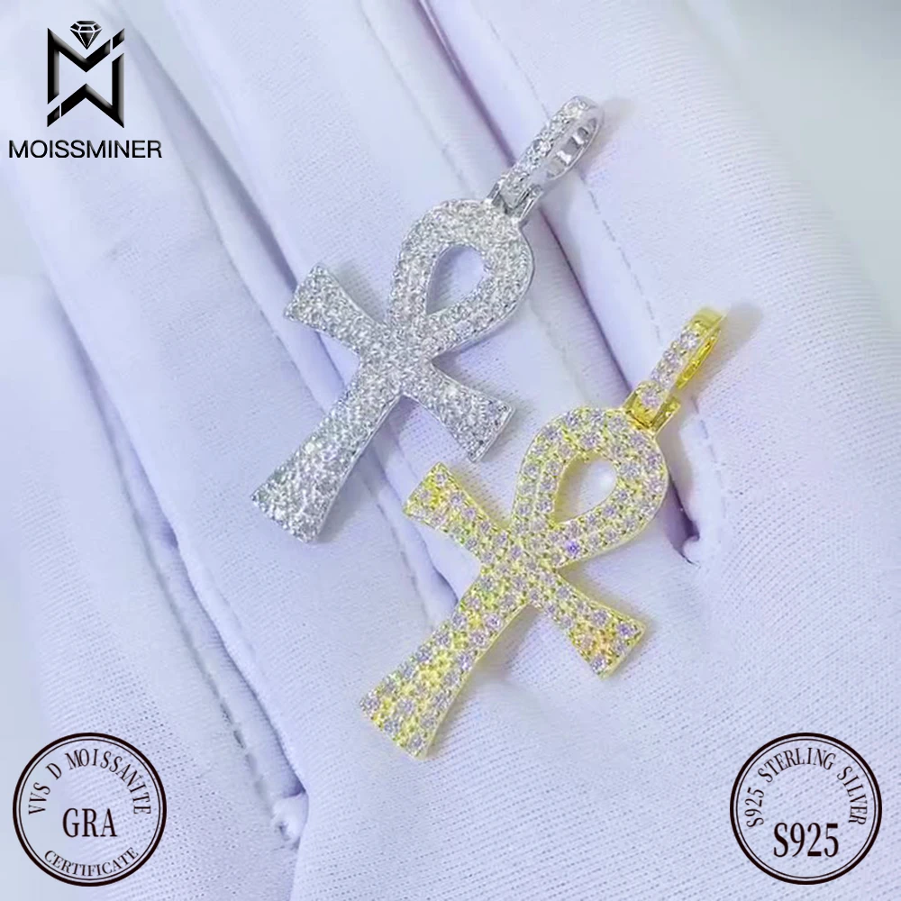 Moissanite Diamond Cross Pendant Necklaces For Men Women S925 Silver Sweater Chain Jewelry Pass Tester With GRA