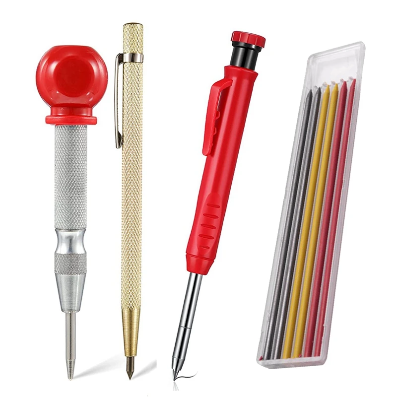 

Solid Carpenter Marker Pencil Set Refillable Mechanical Woodworking Pencil For Wood Glass Tile Stone Marking Tool Set