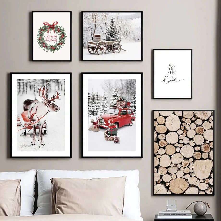 

Зимний Снежный пейзаж, Картина на холсте, настенное искусство, лось, Сосновая древесина, пейзаж, плакат и печать для современного домашнего ...