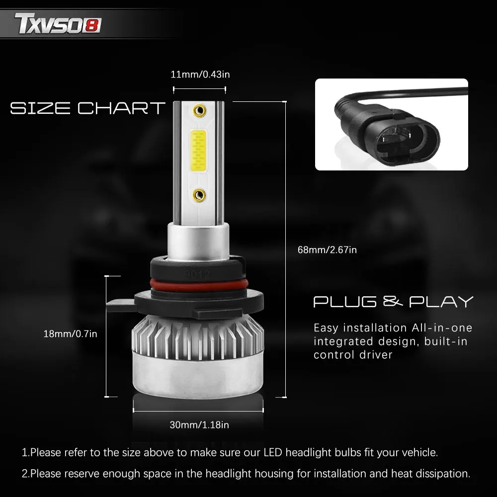 

TXVSO8 Mini 9012 Diode Lamps 110W 20000LM Car Headlight Bulbs LED 6000K 12V 360 Degree COB Chips Auto HIR2 Lights Ampoule Led