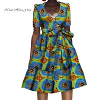 african print dresses for women short sleeve ankara dress with belt bazin rich lady maxi dresses wy9864