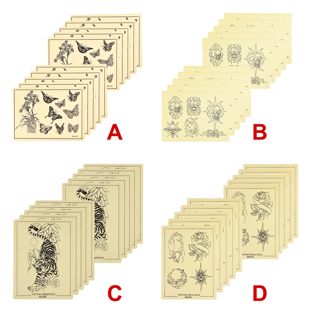 

10Pcs Silicone Body Part Art Practise Skin Stretchy Makeup Practising Fake Skins Supplies Accessory with Pattern Type 2