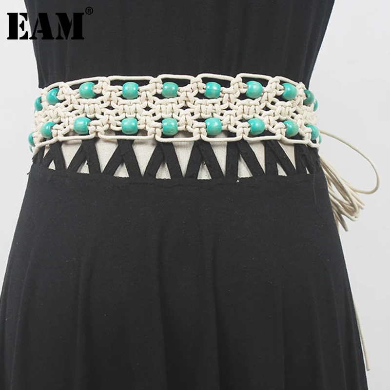 

[EAM] Apricot Knitting Tassel Vintage Personality Belt Personality Women New Fashion Tide All-match Spring Autumn 2023 1DF9906