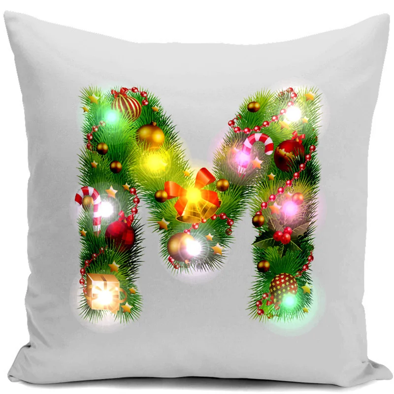 

1Pcs Christmas Cushion Cover 45x45 Led Light Christmas Decorations Home Letter Printed Merry Christmas Pillow Case Home Decor