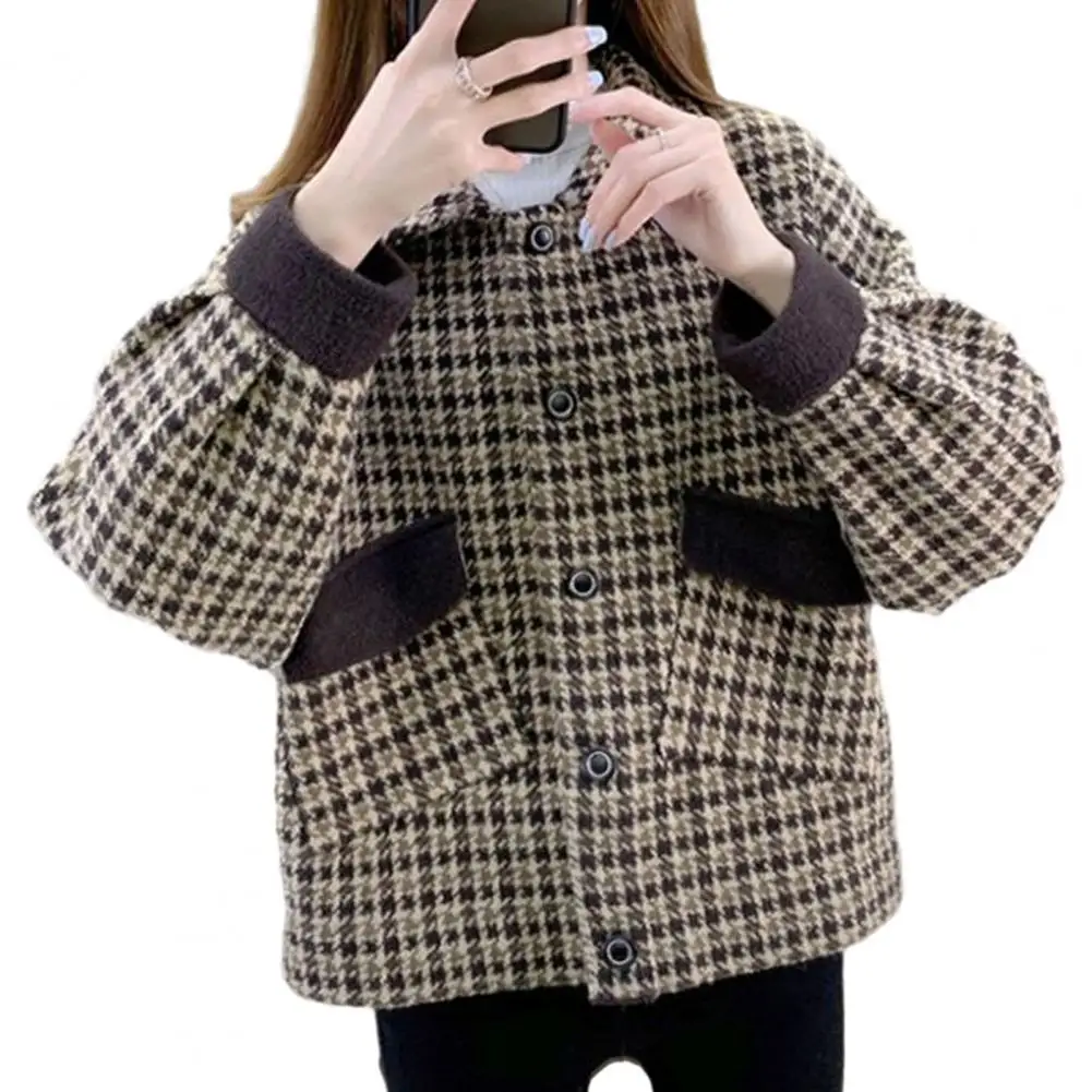 

Женское пальто размера плюс, стильный кардиган в клетку с принтом, Теплый Женский однобортный Кардиган с лацканами, удобный дизайн