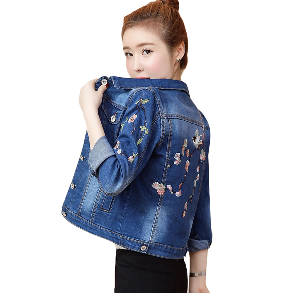 

Women Floral Embroidery Denim Jackets Vintage Coats Lady Fashion Streetwear Jacket Female Casual Clothing 2022 Spring Autumn