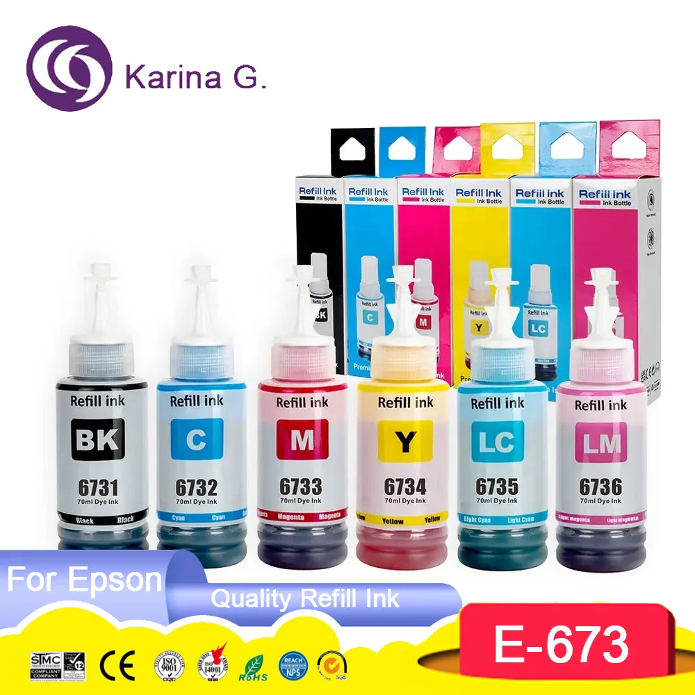 

Karina.G 673 T673 T6731 Premium Color Compatible Bottle Refill Tinta Eco Encre Ink for Epson L800/L805/L810/L850/L1800 Printer