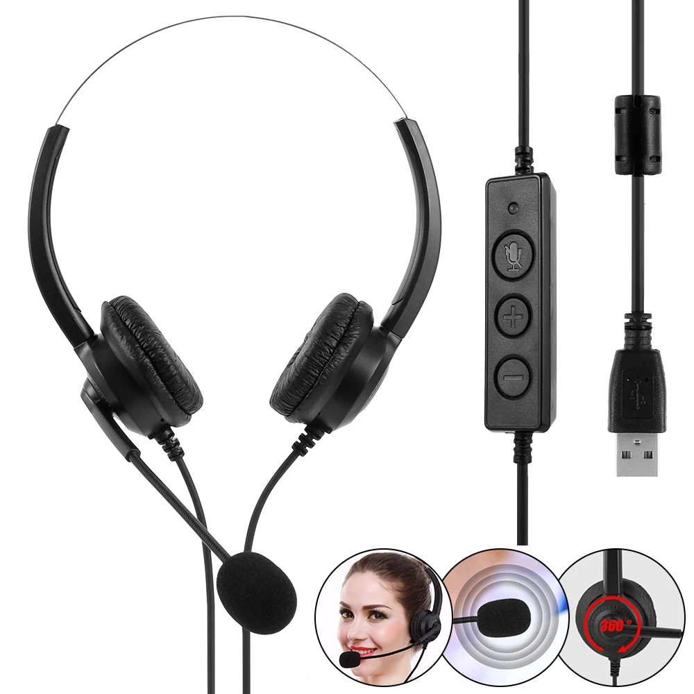 

Gaming Headphones Headset With Noise Reduction Sound Business Hearing Protection USB Earphone with microphone For PC Phones