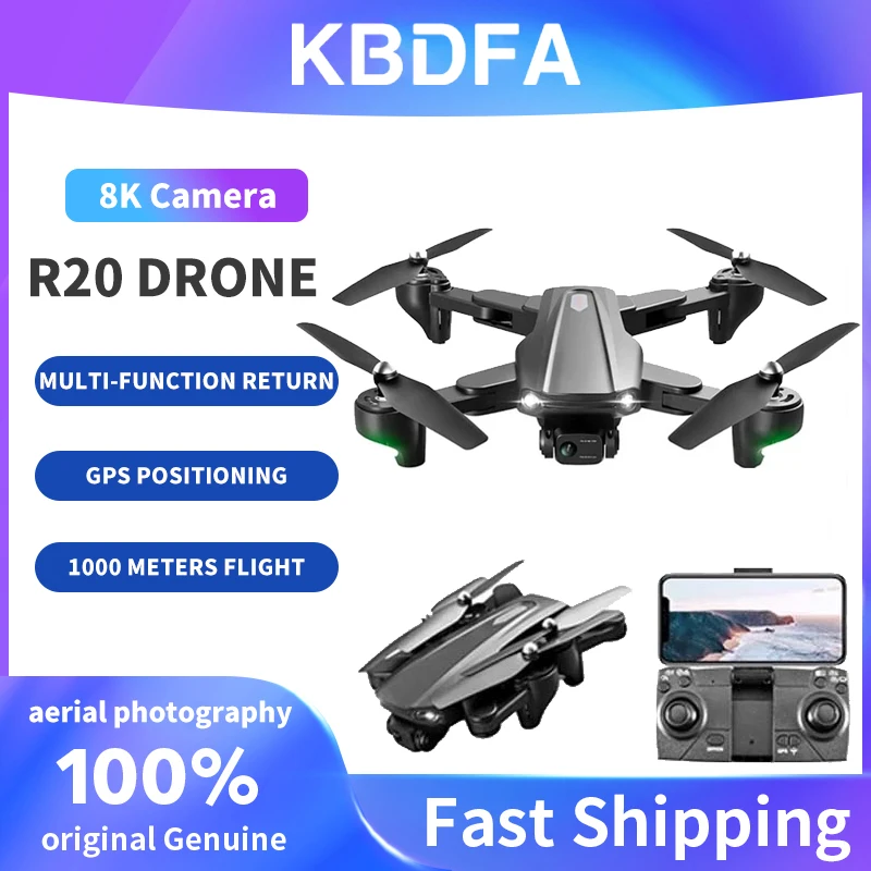 

KBDFA R20 8K Professional GPS Drone With Dual Camera Aerial Photography UAV WIFI Foldable Quadcopter RC Distance 1000M Toy Gift