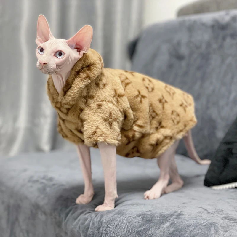 Sphinx hairless cat clothes Autumn winter warm fleece jacket hooded cat clothes Kitten Outfits Sphynx Hoodie clothes for Cats