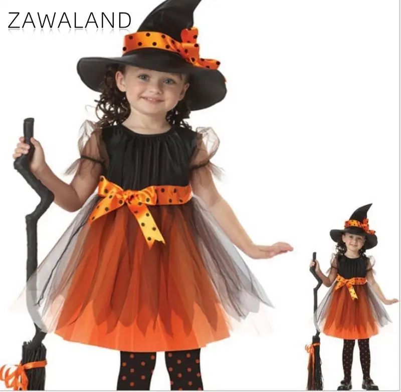 

Zawaland Children Girls Halloween Witch Costume Teens Baby Cosplay Princess Dress Purim Carnival Party For Kids Clothes