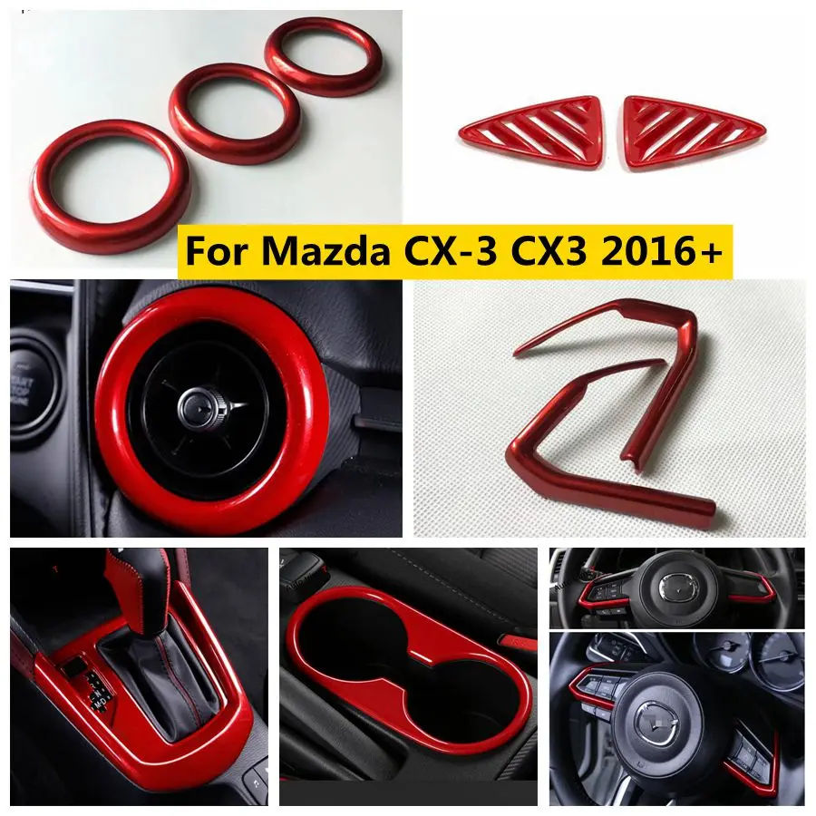 

Dashboard Air Conditioning Vent Outlet / Water Cup Holder Panel / Steering Wheel Strip Cover Trim For Mazda CX-3 CX3 2016 - 2021