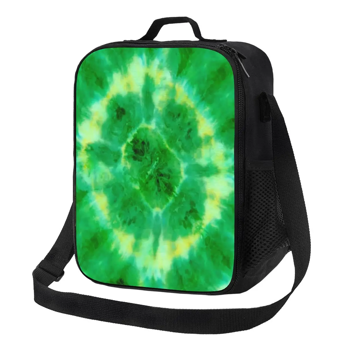 

Green Tie Dye Lunch Bag Abstract Print Office Lunch Box For Men Funny Print Tote Food Bags Oxford Cooler Bag
