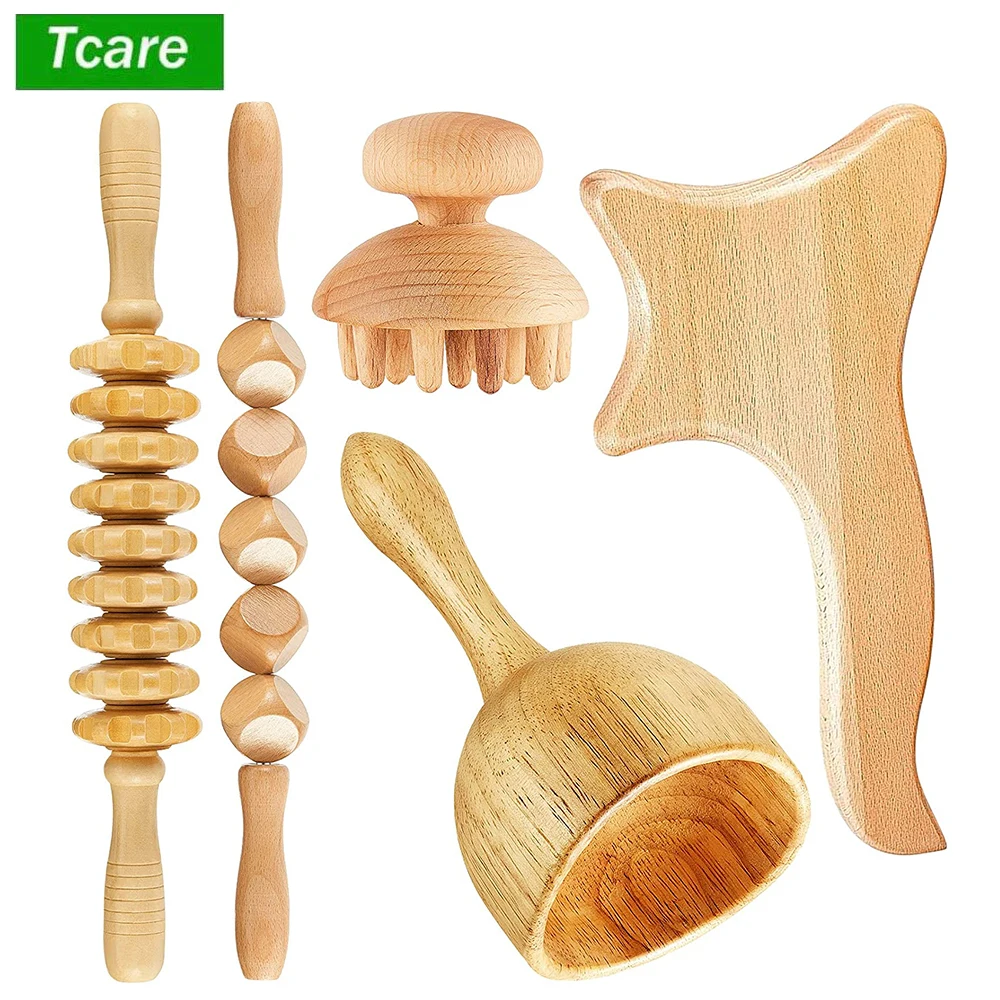 Tcare 5Pcs Wood Therapy Massage Tools Maderoterapia Colombiana Lymphatic Drainage Massager Roller Cup Anti Cellulite - купить по