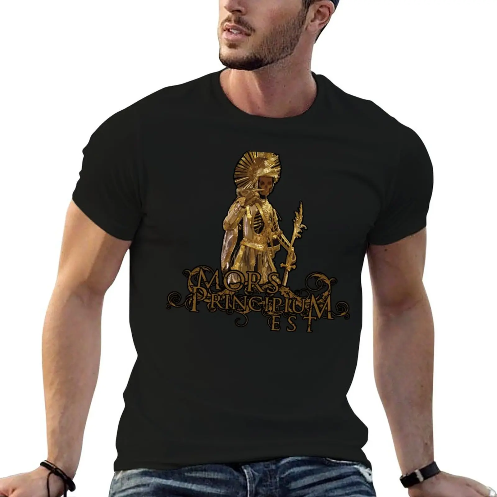 Фото Футболка Mors Principium Est Skeleton, мужские футболки, хлопковые футболки для мужчин, мягкая хлопковая футболка №1