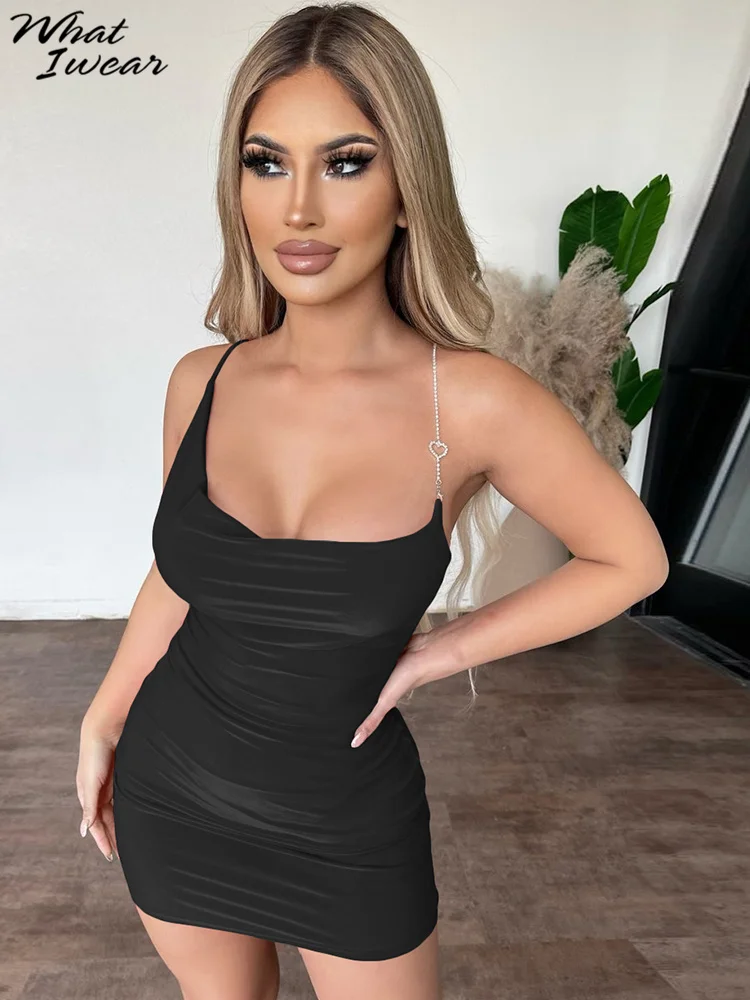 

Whatiwear 2022 Summer Dress Black Red Sexy Elegant Solid Casual Mini Dresses Sleeveless Backless Slim New Fashion Senior Party