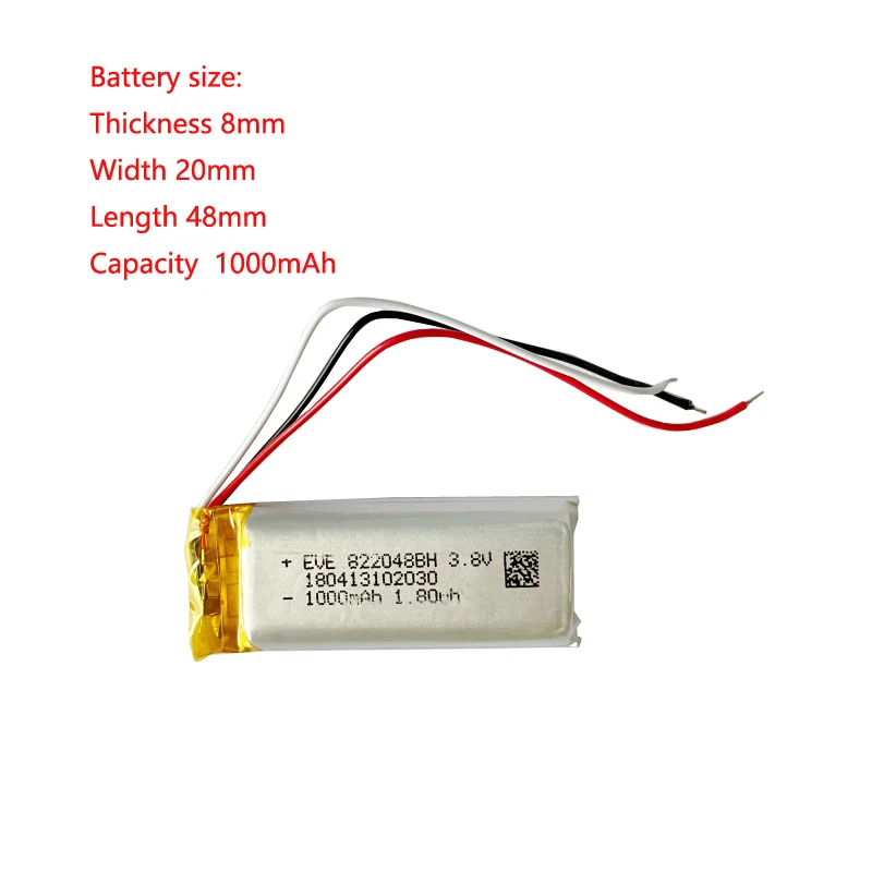 

822048 1000mah 802050 Polymer Lithium Battery 3.7v Rechargeable For Selfie Driving Recorder Bristle Brush