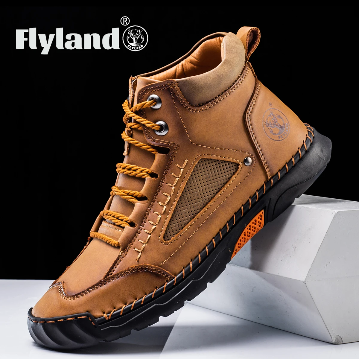 Мужские классические винтажные мягкие ботильоны FLYLAND из матовой натуральной