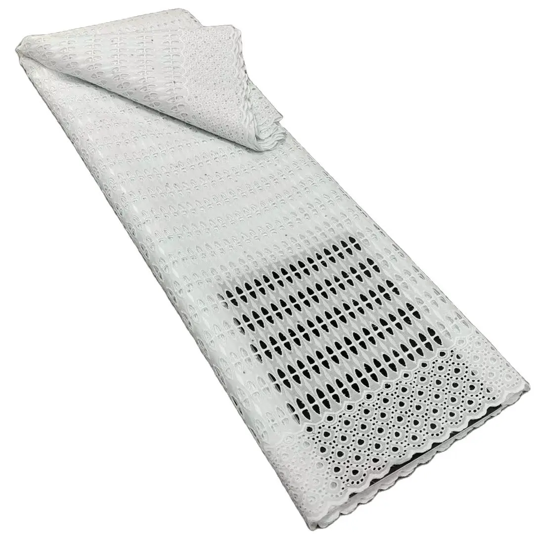 Выдалбливаемая хлопковая африканская кружевная ткань 5 ярдов швейцарская вуаль