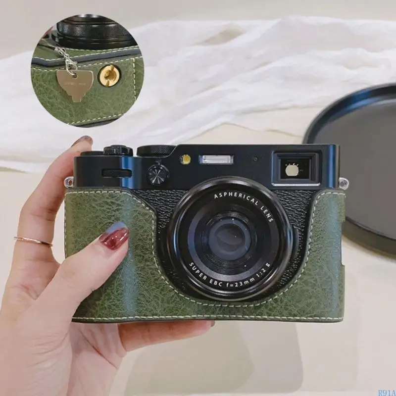 Фото R91A Элегантная кожаная мешка с кожаным краем для x100vi с бесшовным доступом к пуговицам и усиливает защиту №5