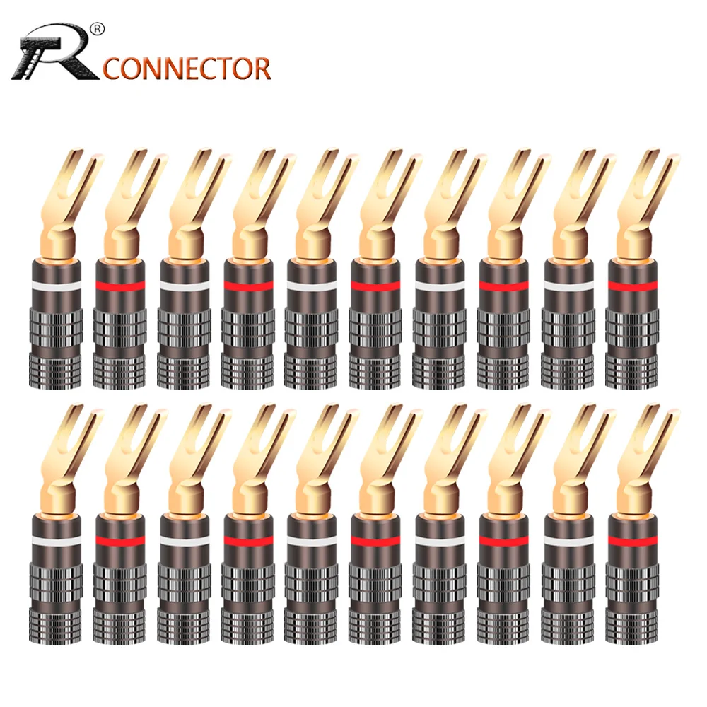 

20pcs Spade Fork 4mm Banana Plug Socket Banana Male Connector for Speaker Power Amp Wire Audio Jack Terminal Screw Locking