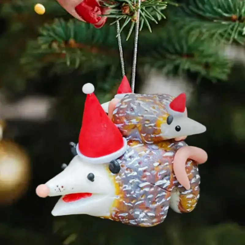 Смола Опоссум Настольное украшение Коллекция фигурок опоссума из красной шляпы