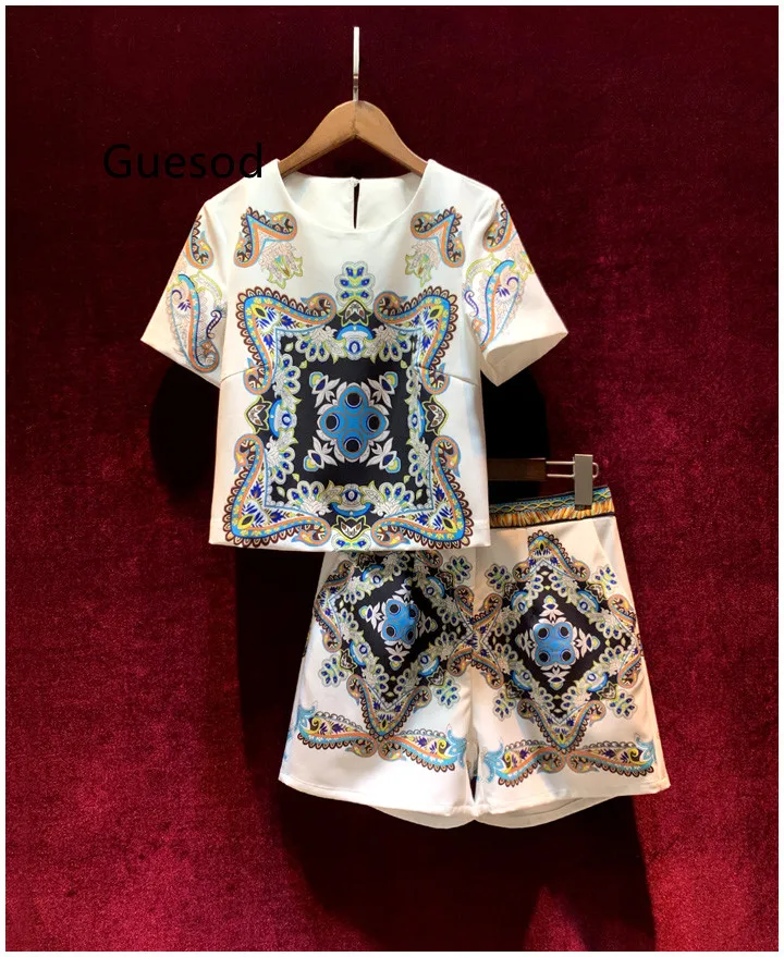 

Guesod, Женский винтажный шикарный модный комплект в гонконгском стиле, лето 2022, Женский комплект из 2 предметов с милым свежим принтом, Новое поступление