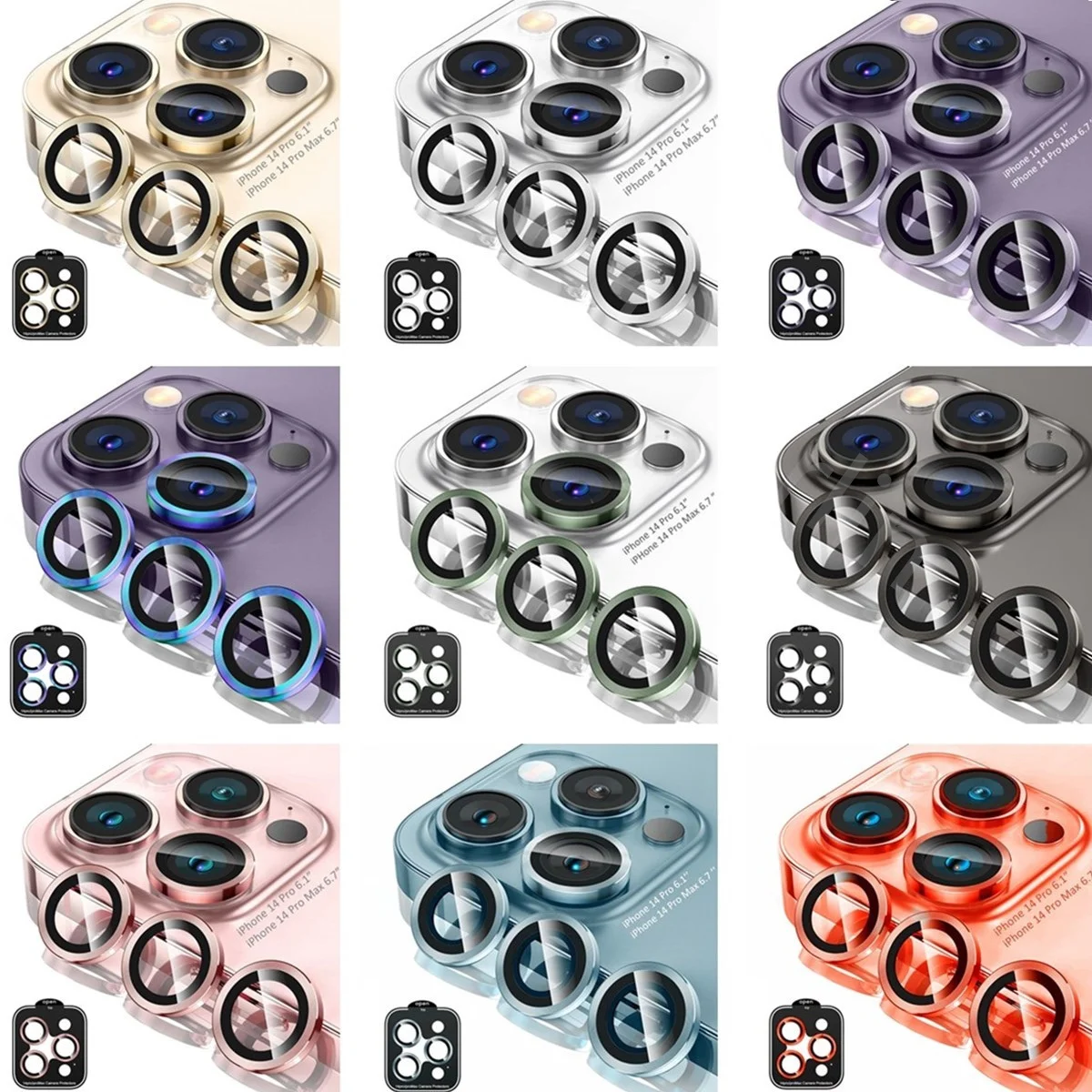 20PCS Quick Stick Installation Camera lens Protector Cover For Iphone 11 12 13 14 Pro 14 Pro max Camera lens Tempered screen