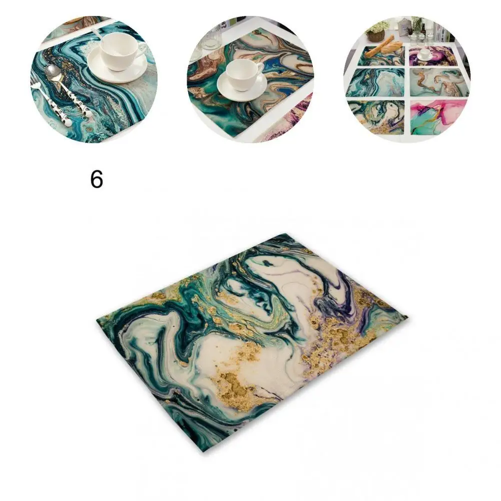 

Table Mat Chic Linen Heat Resistance Comfortable Touch Marble Pattern Coaster Household Supplies Placemat Dining Pad