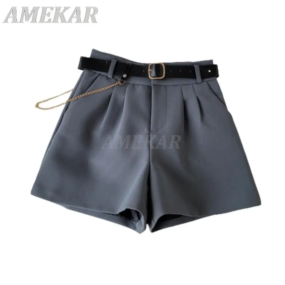 Women's Casual Solid Work Wear Pants Summer Black All-match Thin Loose Wide Leg Shorts Lady High Waist Straight Tube Suit Pants