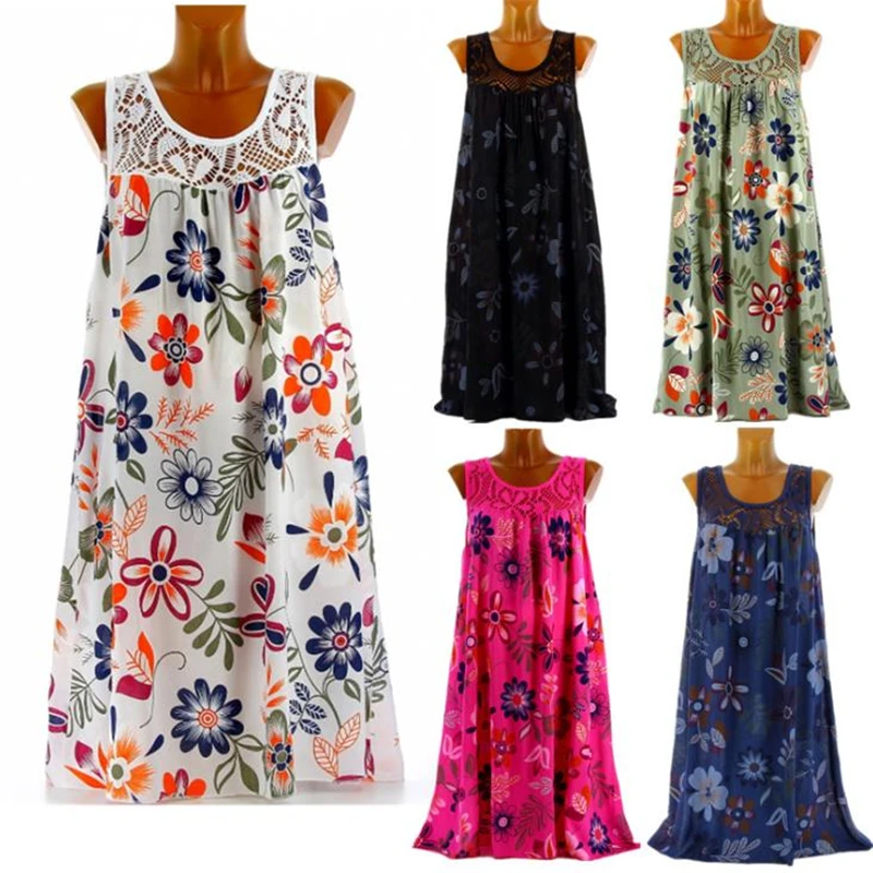 

2022 Women Summer Dress Boho Style Floral Print Beach Dress Tunic Sundress Loose Mini Party Dress Vestidos