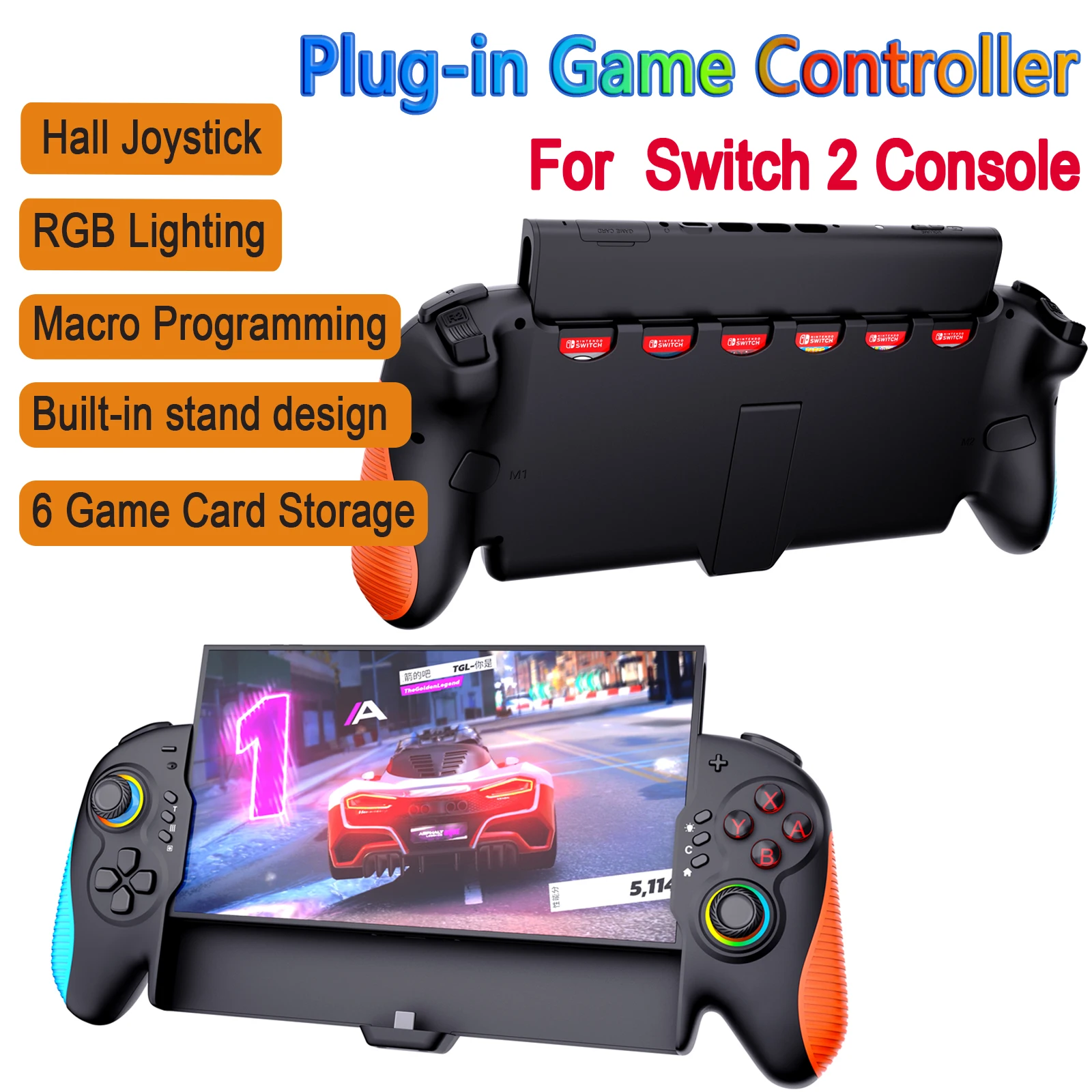 Фото Проводной игровой контроллер для Switch 2 – Aounion STK-7067 с джойстиком Hall, RGB-подсветкой, программированием макросов и хранилищем для игровых карт №1