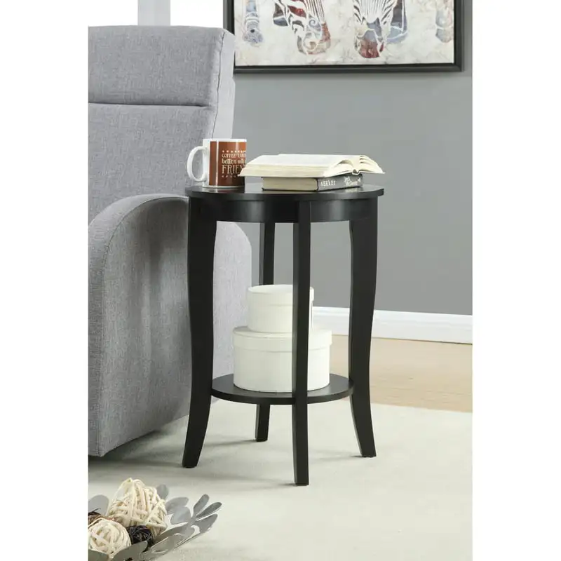 

American Heritage Round End Table, Black Sofa Side Table for Bedroom Living Room