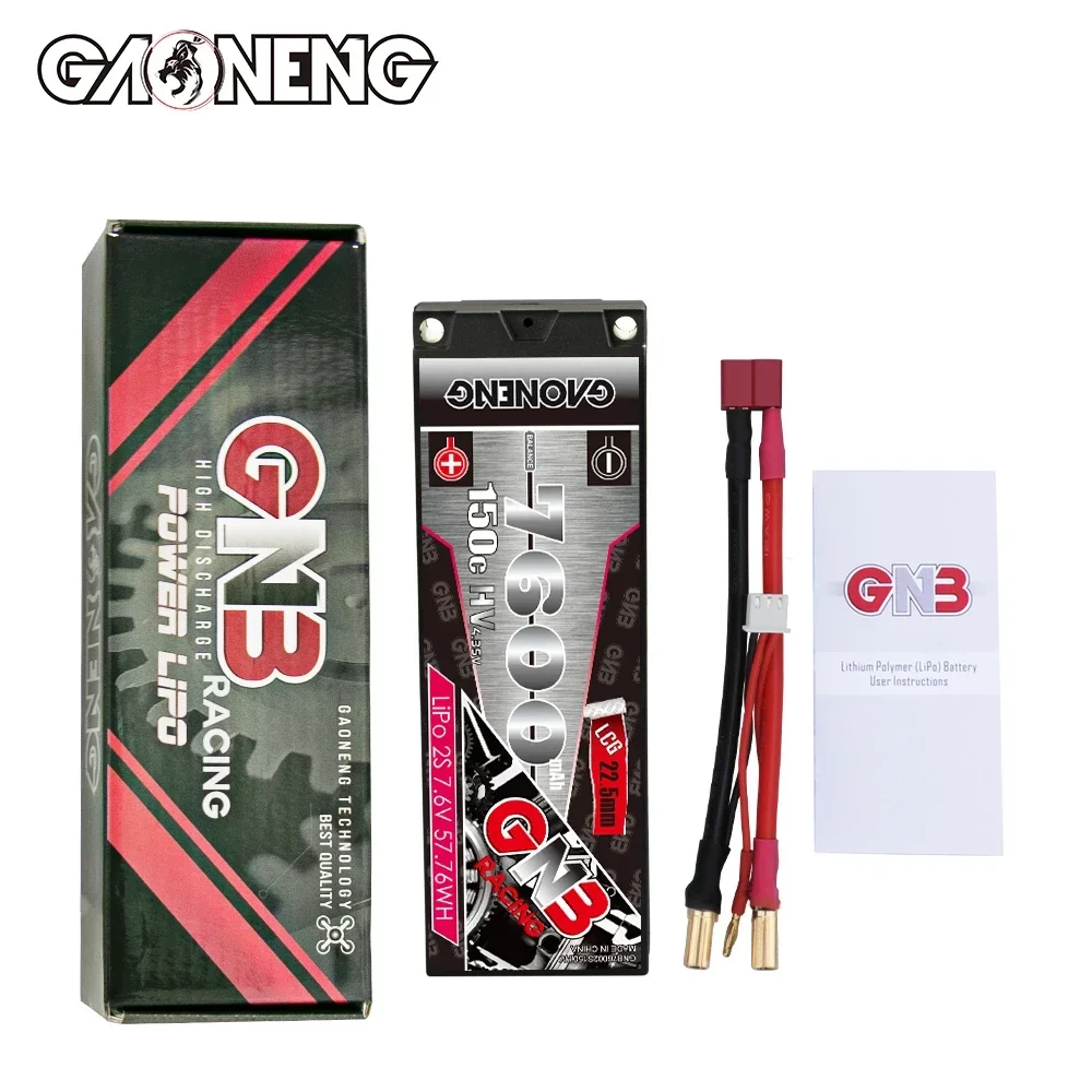 

GNB 7.6V HV 2S1P 7600mAh 150C/300C Hardcase LCG 22.5mm LiHV Battery 5.0mm Bullet XT60 Plug For 1/10 4WD Off-road Vehicle RC Car
