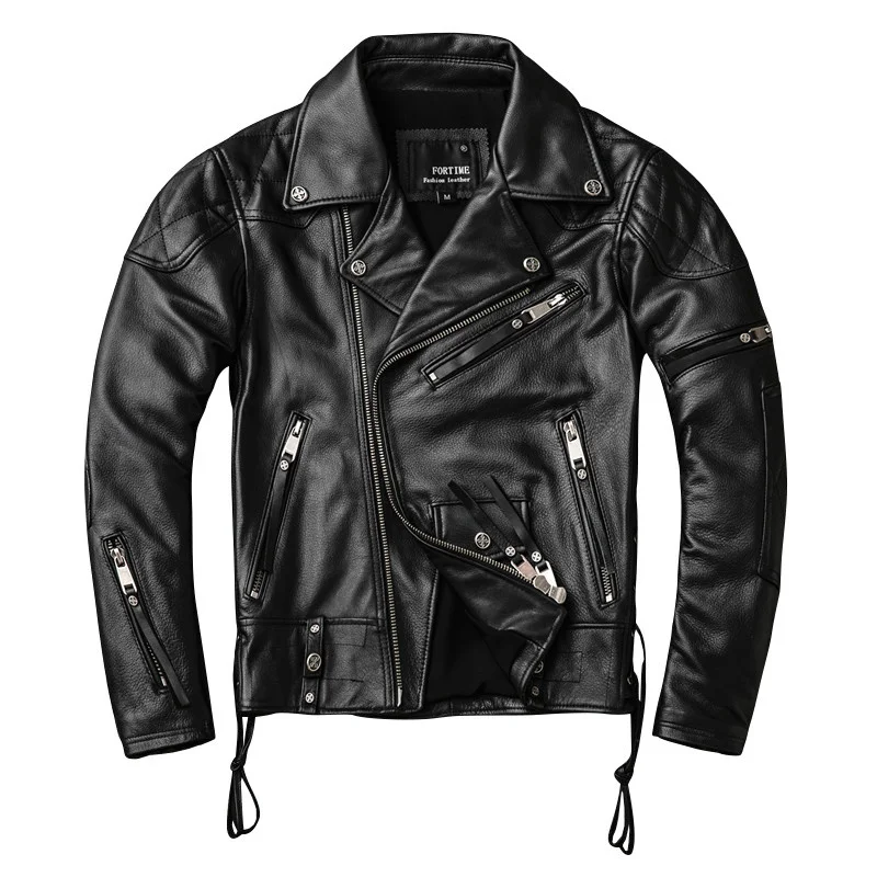 

Genuine Men Cow Coat Biker Motorcycle Spring Autumn Short Mens Leather Jackets KJ4117