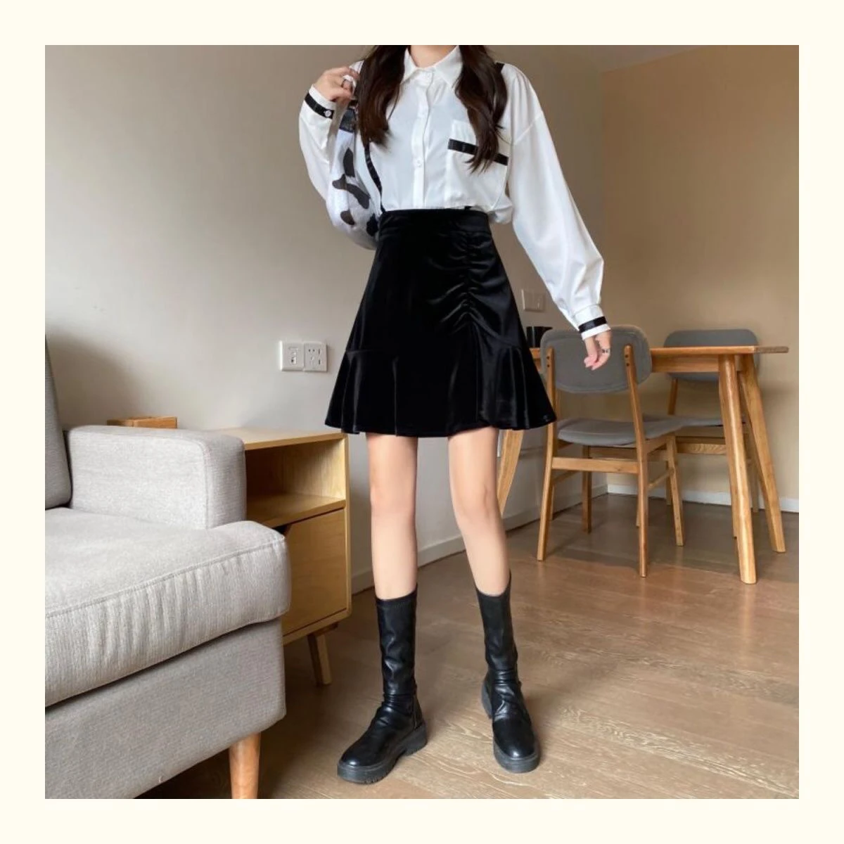 Новинка весна-лето-осень 2021 Золотая Бархатная юбка Маленькая группа