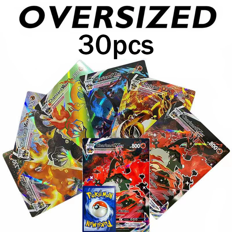 30Pcs Big Pokemon Cards Vstar Pack Oversized Jumbo Letters Vmax GX Arceus Pikachu Mew Charizard Super Rare Rainbow Cards 18*13cm